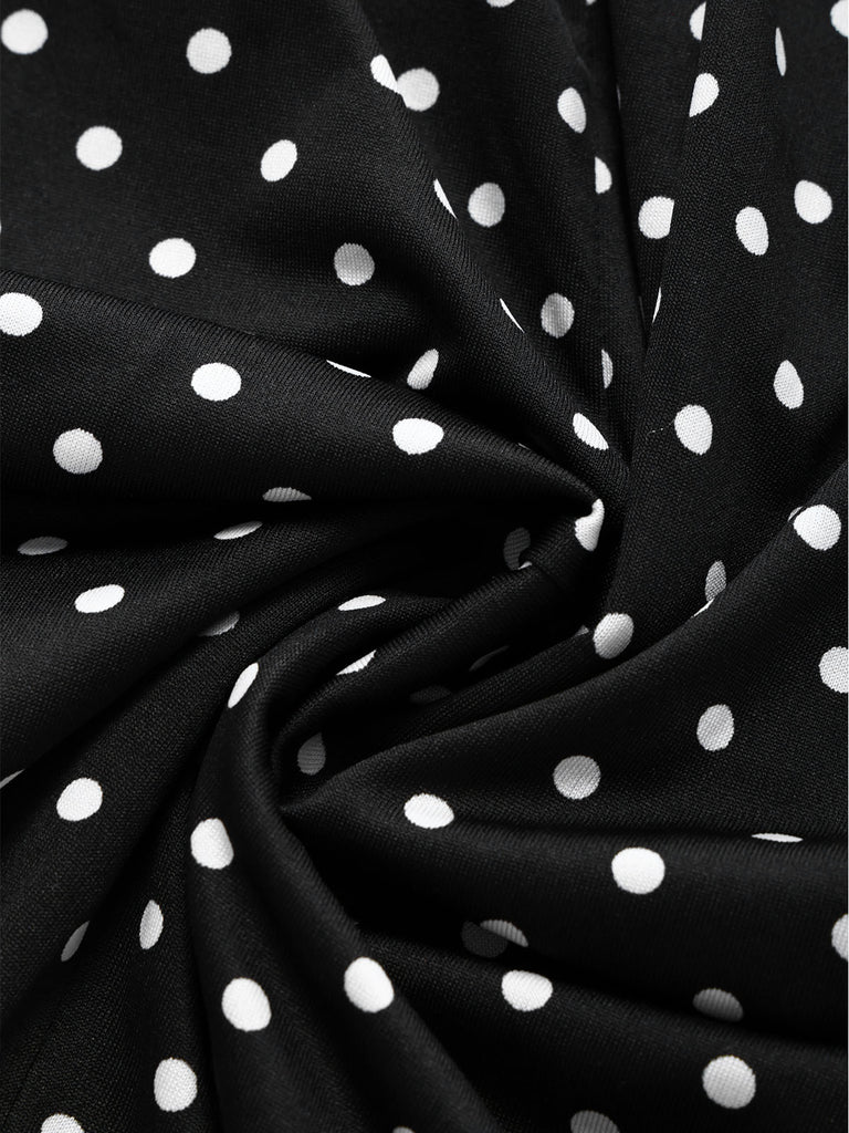 70er Gothic Kleid mit Polka-Dots und Spitzen-Patchwork