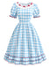 Weißes & Blaues 40er Kleid mit Rüschen und Schleife