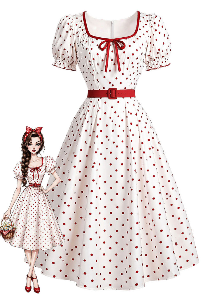 Rot-weißes 50er Kleid mit Polka-Dots