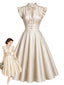 [Vorverkauf] Beige 50er Satin-Swingkleid mit Flügelärmeln und V-Ausschnitt