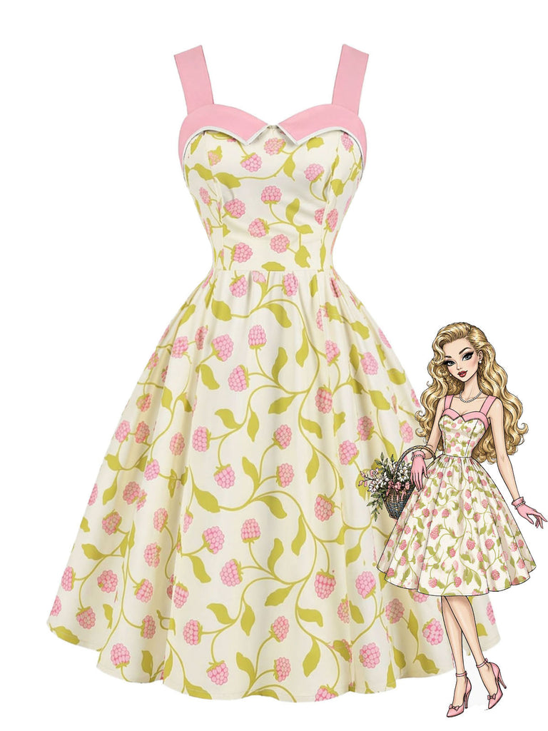 Grünes 50er Kleid mit Träger und Print