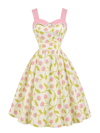 Grünes 50er Kleid mit Träger und Print