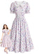 Grauviolettes 40er Blumenkleid mit Bubikragen und Puffärmeln