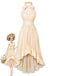 Beige 30er Kleid mit Rüschen und Neckholder