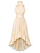 Beige 30er Kleid mit Rüschen und Neckholder
