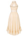 Beige 30er Kleid mit Rüschen und Neckholder
