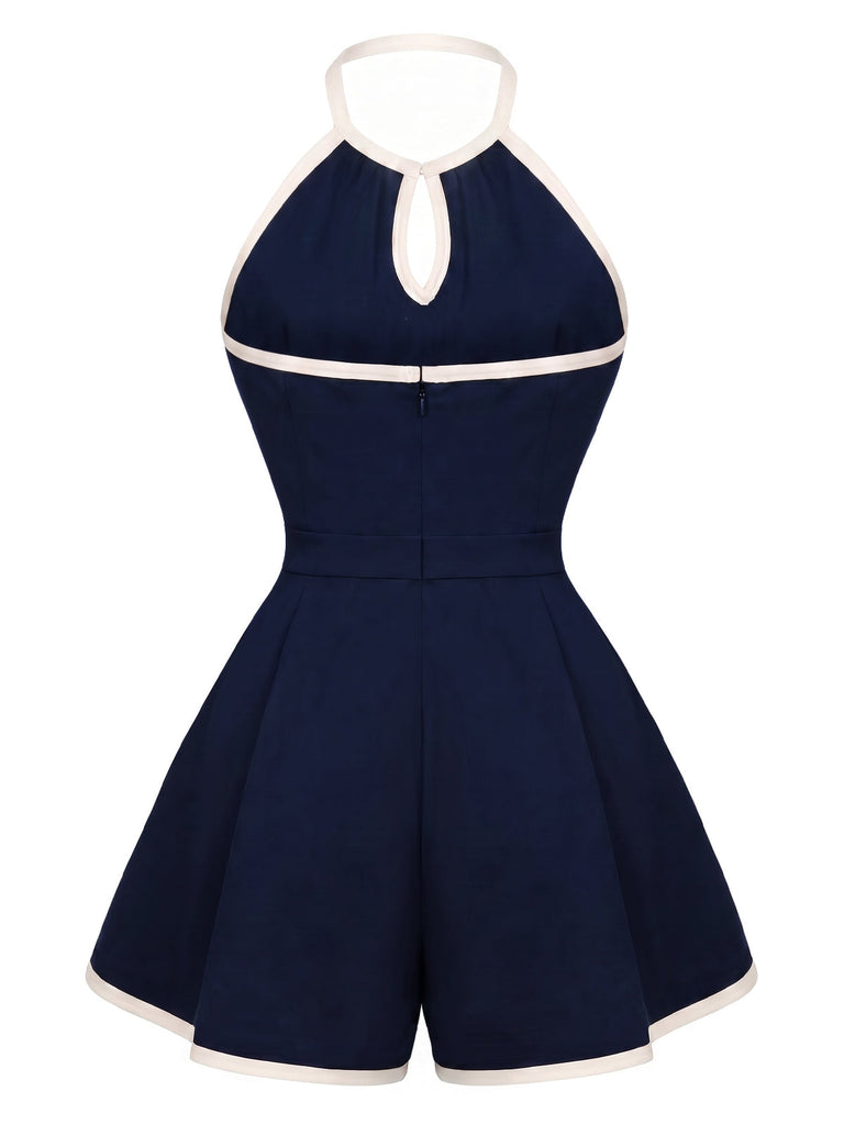 Marineblauer 70er Romper mit Neckholder und Vorderbindung