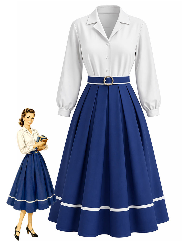 50er Swingkleid mit Reverskragen und Besatz