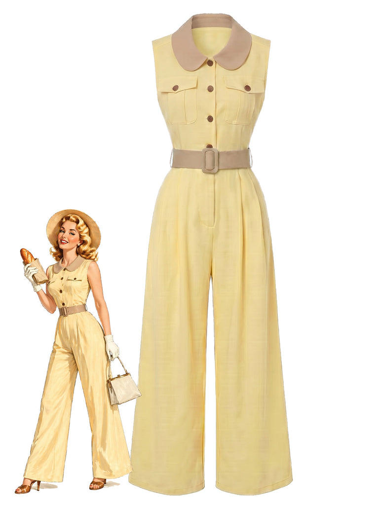 Hellgelber 60er Jumpsuit mit weitem Bein