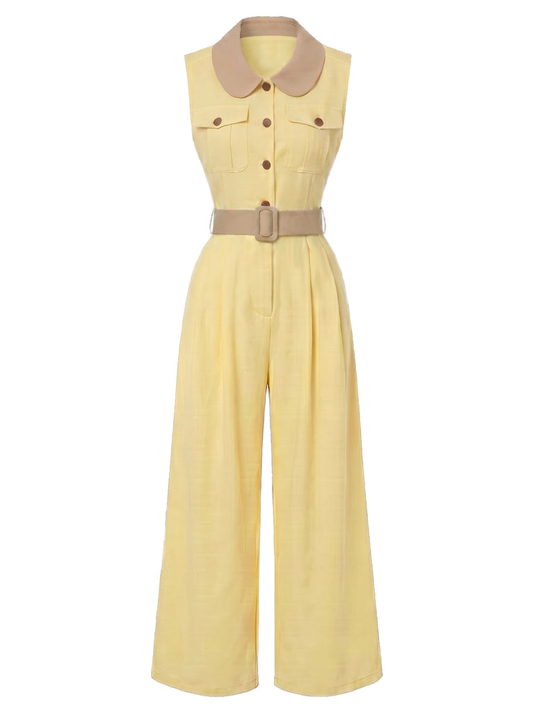 Hellgelber 60er Jumpsuit mit weitem Bein