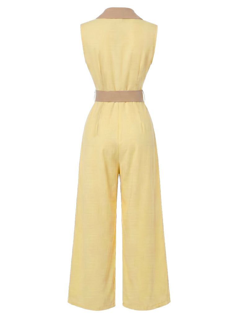 Hellgelber 60er Jumpsuit mit weitem Bein
