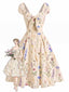 [Vorverkauf] Beige 50er Kleid mit Wildblumen und Schleife