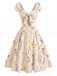 [Vorverkauf] Beige 50er Kleid mit Wildblumen und Schleife
