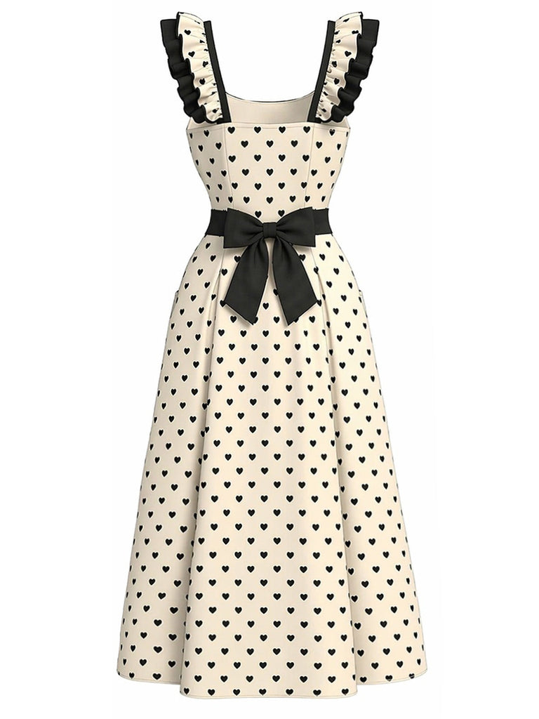 Elfenbeinfarbenes 40er Swingkleid mit Herzen