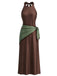 Braunes 30er Satinkleid mit Neckholder und Schal