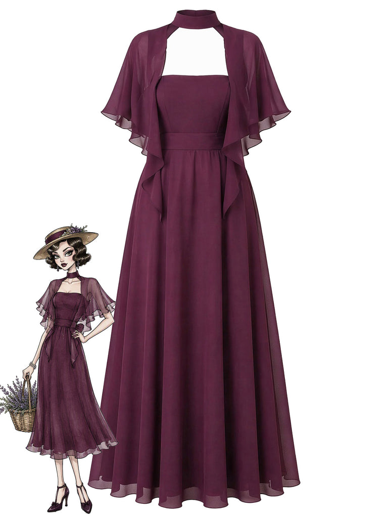 30er Chiffon-Midikleid mit Neckholder