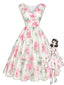 [Vorverkauf] Rosa 50er Kleid mit Blumen-Print und V-Ausschnitt