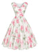 Rosa 50er Kleid mit V-Ausschnitt und Blumen