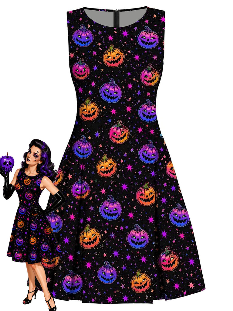 60er Halloween A-Linien-Kleid mit dunklem Kürbis
