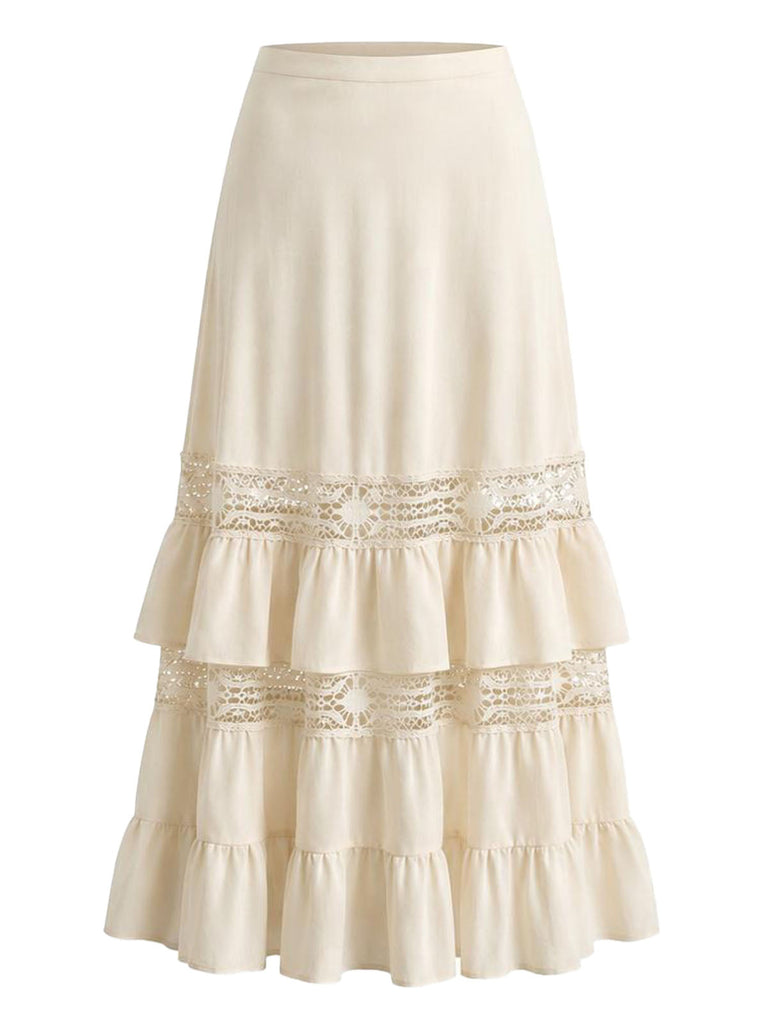 Beige 70er Boho Rock mit Rüschen und Cut-out