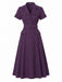 [Vorverkauf] Tiefviolettes 40er Hemdblusenkleid mit Nadelstreifen und Gürtel
