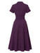 [Vorverkauf] Tiefviolettes 40er Hemdblusenkleid mit Nadelstreifen und Gürtel