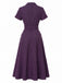 [Vorverkauf] Tiefviolettes 40er Hemdblusenkleid mit Nadelstreifen und Gürtel