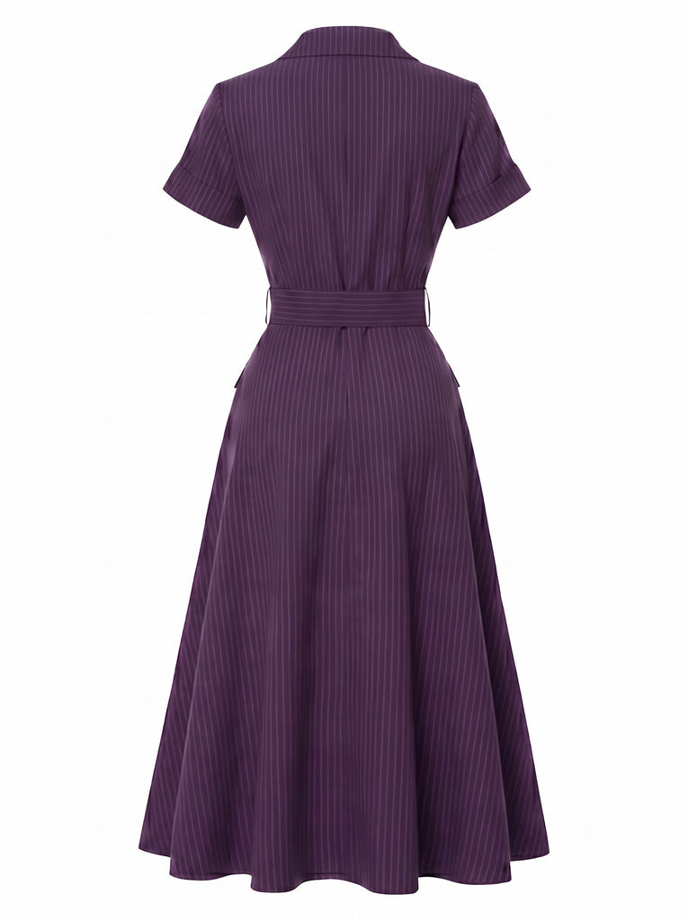 Lila 40er Hemdblusenkleid mit Nadelstreifen