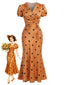 [Vorverkauf] Orange 30er Satin-Wickelkleid mit Polka-Dots