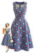 Blaues 50er Kleid mit Polka-Dots und Karree-Ausschnitt