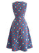 Blaues 50er Kleid mit Polka-Dots und Karree-Ausschnitt