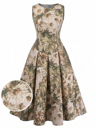 Grünes 50er Swingkleid mit Blumen und Schlag