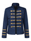 Blaue 70er Jacke mit Stehkragen, Goldstreifen und Zierknöpfen
