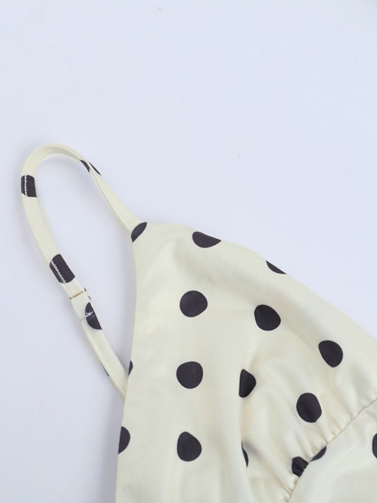 Beiges 60er Minikleid mit Polka-Dots und Herzausschnitt