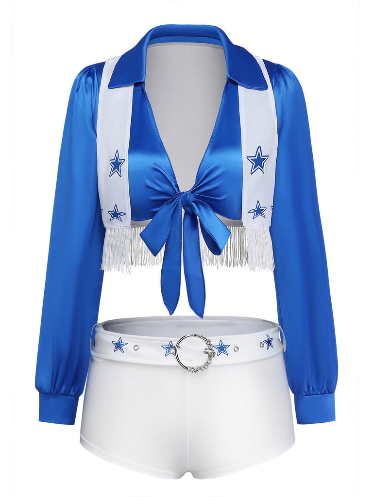 Blau-Weißes 80er Cheerleader 3PCS Set mit Sternen