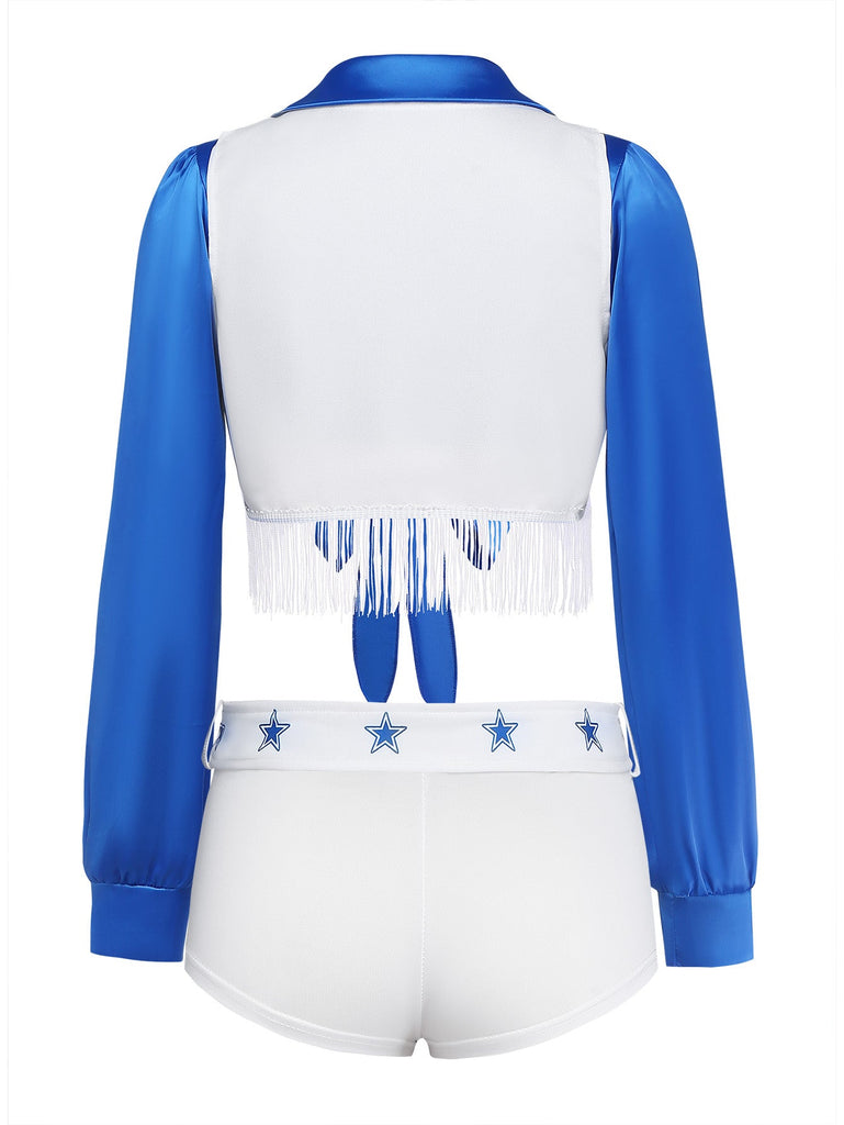 Blau-Weißes 80er Cheerleader 3PCS Set mit Sternen
