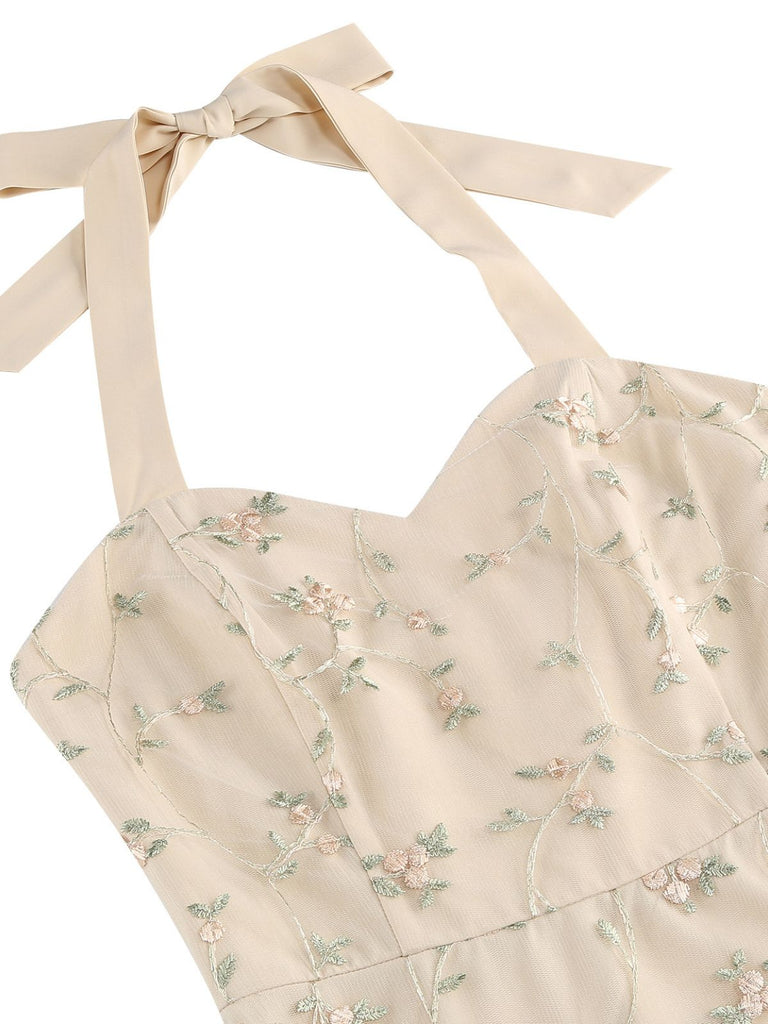 50er Netzkleid mit Blumenstickerei und Neckholder