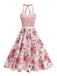 50er Ärmelloses Kleid mit Neckholder und Blumen