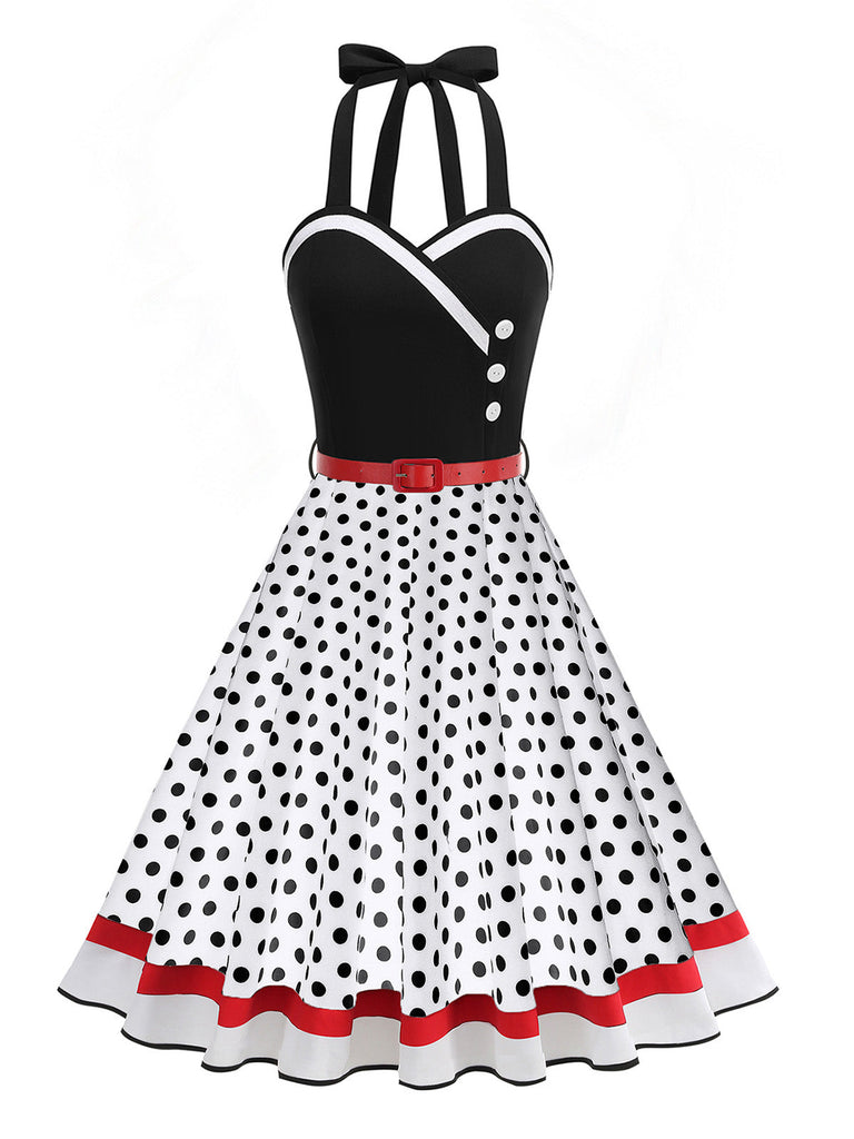 50er Ärmelloses Kleid mit Neckholder und Blumen