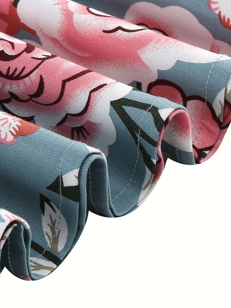 50er Ärmelloses Kleid mit Neckholder und Blumen