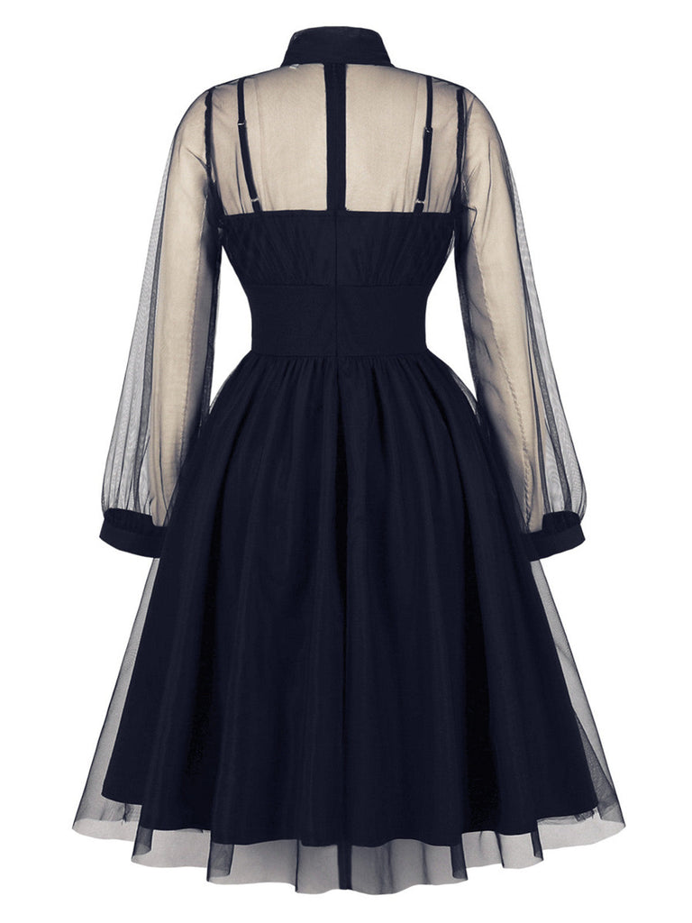 50er Netz-Kleid mit Schleife und Langarm