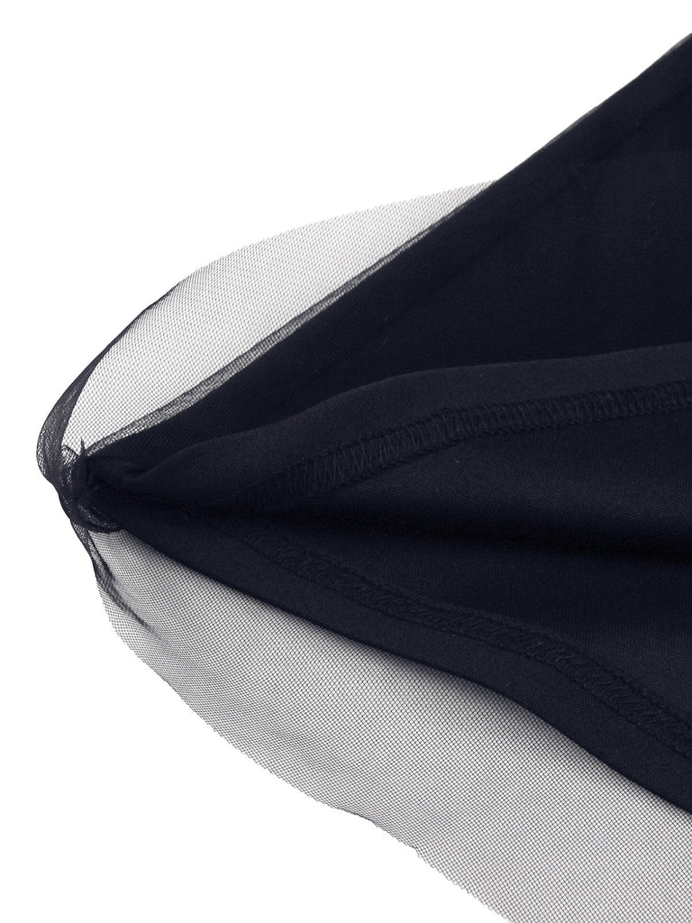 50er Netz-Kleid mit Schleife und Langarm