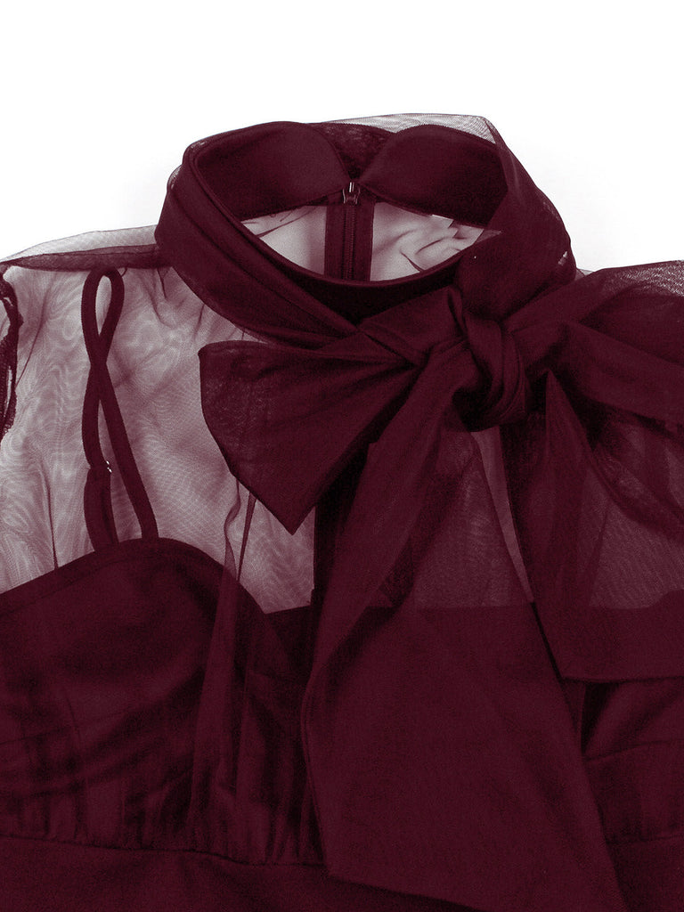 50er Netz-Kleid mit Schleife und Langarm
