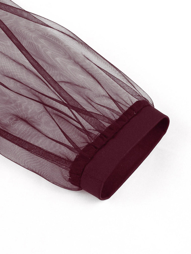 50er Netz-Kleid mit Schleife und Langarm