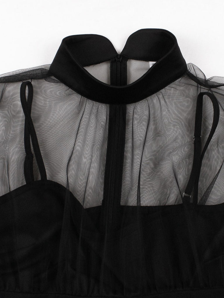 50er Netz-Kleid mit Schleife und Langarm