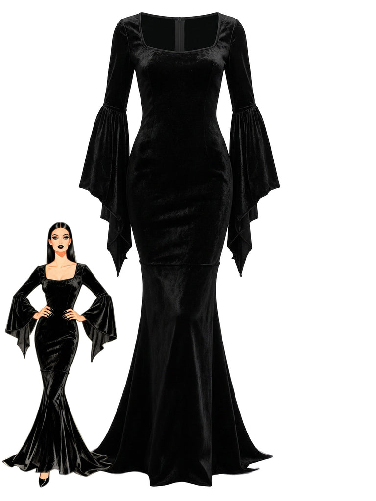 Schwarzes 30er Meerjungfrauenkleid mit Samt