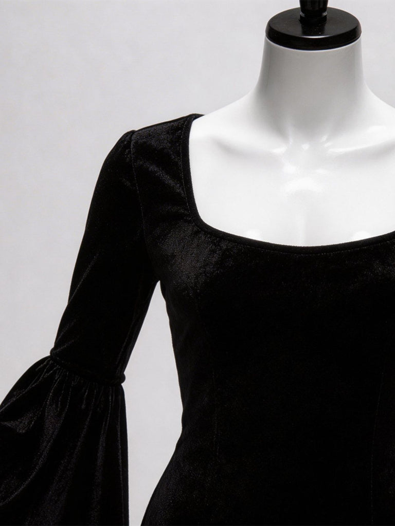 Schwarzes 30er Meerjungfrauenkleid mit Samt