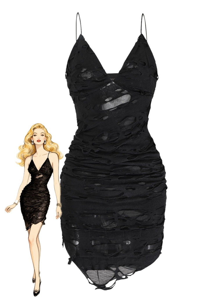 Schwarzes 60er Halloween Kleid mit Cutout