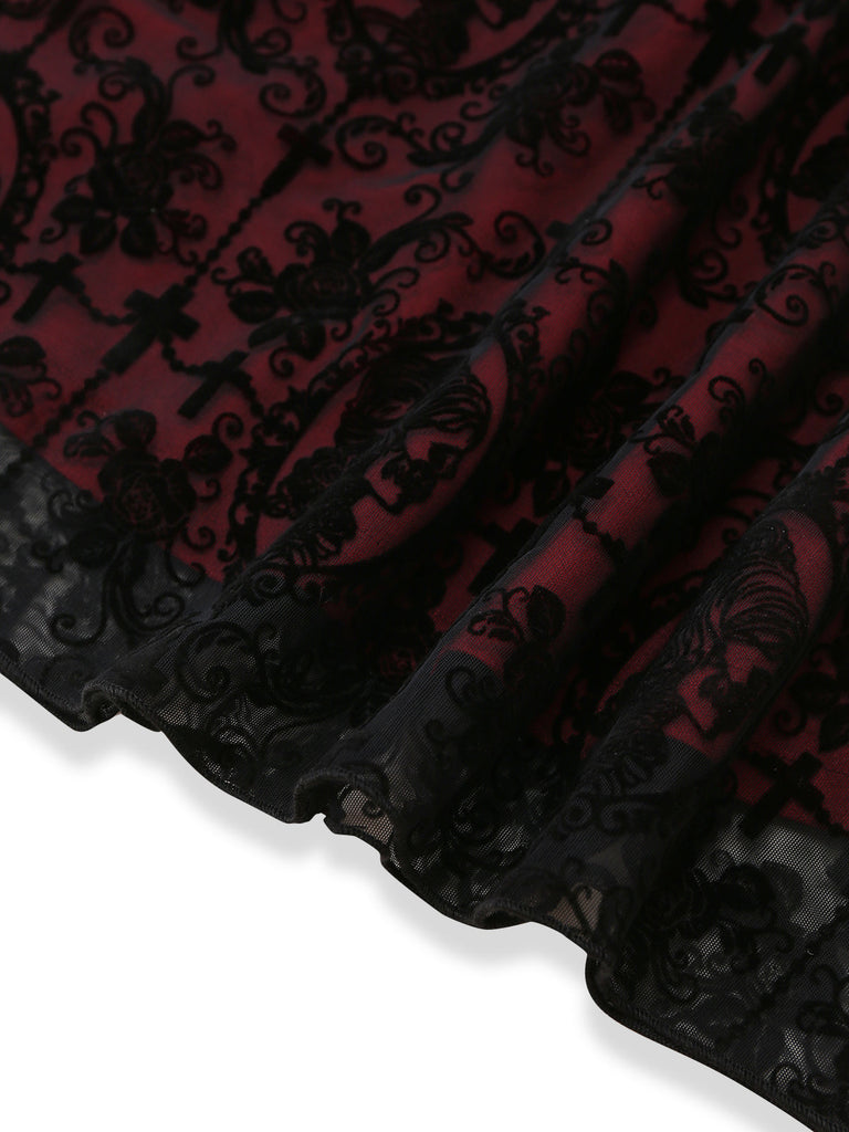 Rotes 60er Gothic Netzkleid mit Spaghettiträger
