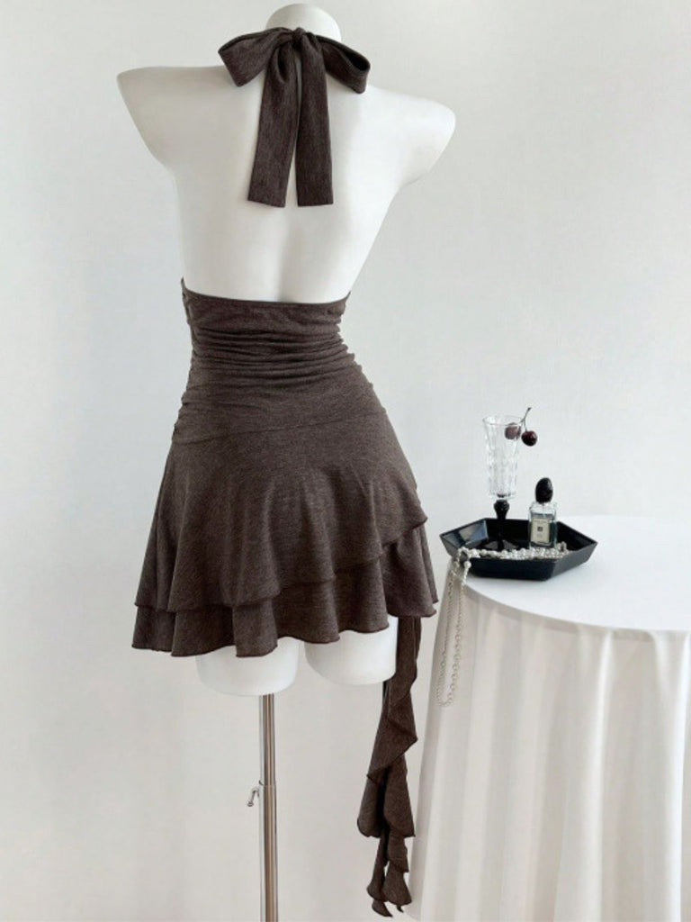 60er Gothic Minikleid mit Neckholder und Rüschen